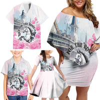 Kentucky Horse Race Family Matching Off Shoulder Short Dress and Hawaiian Shirt Race For The Roses Churchill Downs
