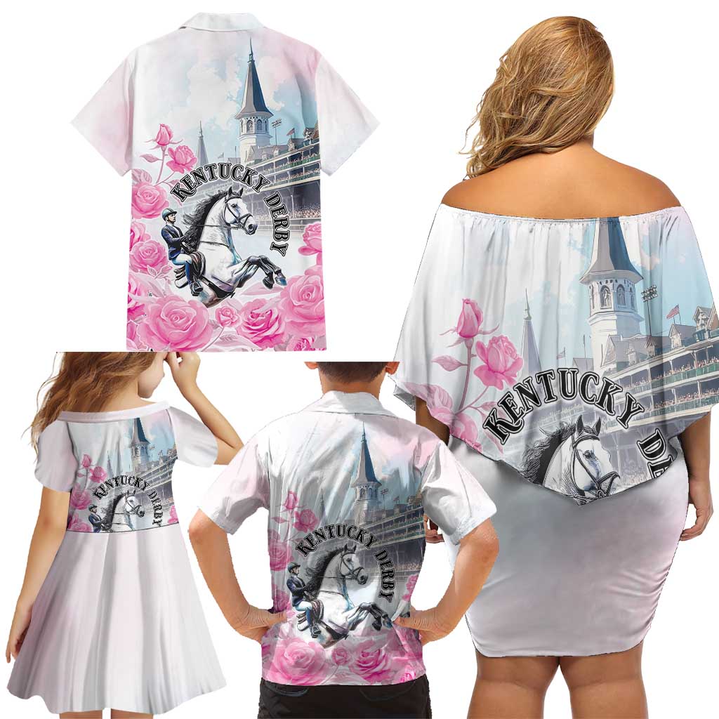 Kentucky Horse Race Family Matching Off Shoulder Short Dress and Hawaiian Shirt Race For The Roses Churchill Downs