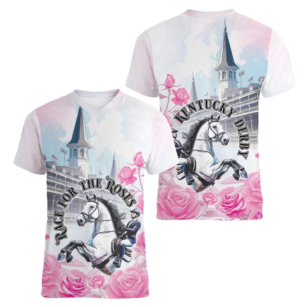 Kentucky Horse Race Women V-Neck T-Shirt Race For The Roses Churchill Downs