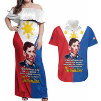 Philippines Filipinos Couples Matching Off Shoulder Maxi Dress and Hawaiian Shirt Jose Rizal Flag Style