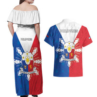 Philippines Filipinos Couples Matching Off Shoulder Maxi Dress and Hawaiian Shirt Jose Rizal Flag Style