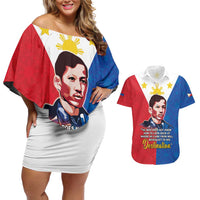 Philippines Filipinos Couples Matching Off Shoulder Short Dress and Hawaiian Shirt Jose Rizal Flag Style