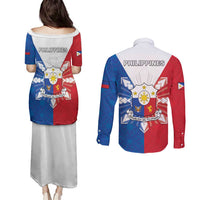 Philippines Filipinos Couples Matching Puletasi and Long Sleeve Button Shirt Jose Rizal Flag Style