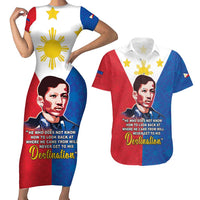 Philippines Filipinos Couples Matching Short Sleeve Bodycon Dress and Hawaiian Shirt Jose Rizal Flag Style