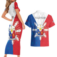 Philippines Filipinos Couples Matching Short Sleeve Bodycon Dress and Hawaiian Shirt Jose Rizal Flag Style