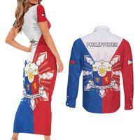 Philippines Filipinos Couples Matching Short Sleeve Bodycon Dress and Long Sleeve Button Shirt Jose Rizal Flag Style