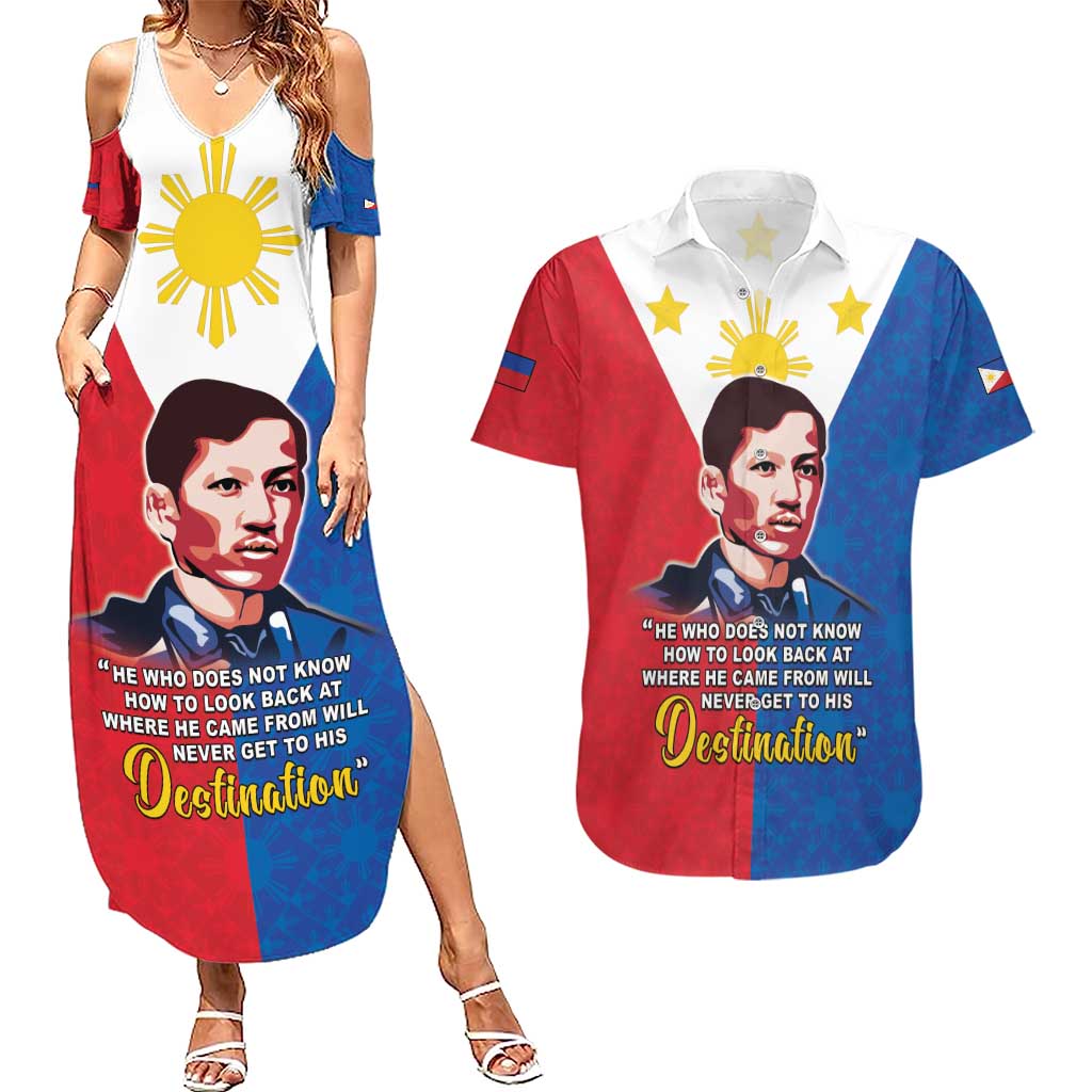 Philippines Filipinos Couples Matching Summer Maxi Dress and Hawaiian Shirt Jose Rizal Flag Style