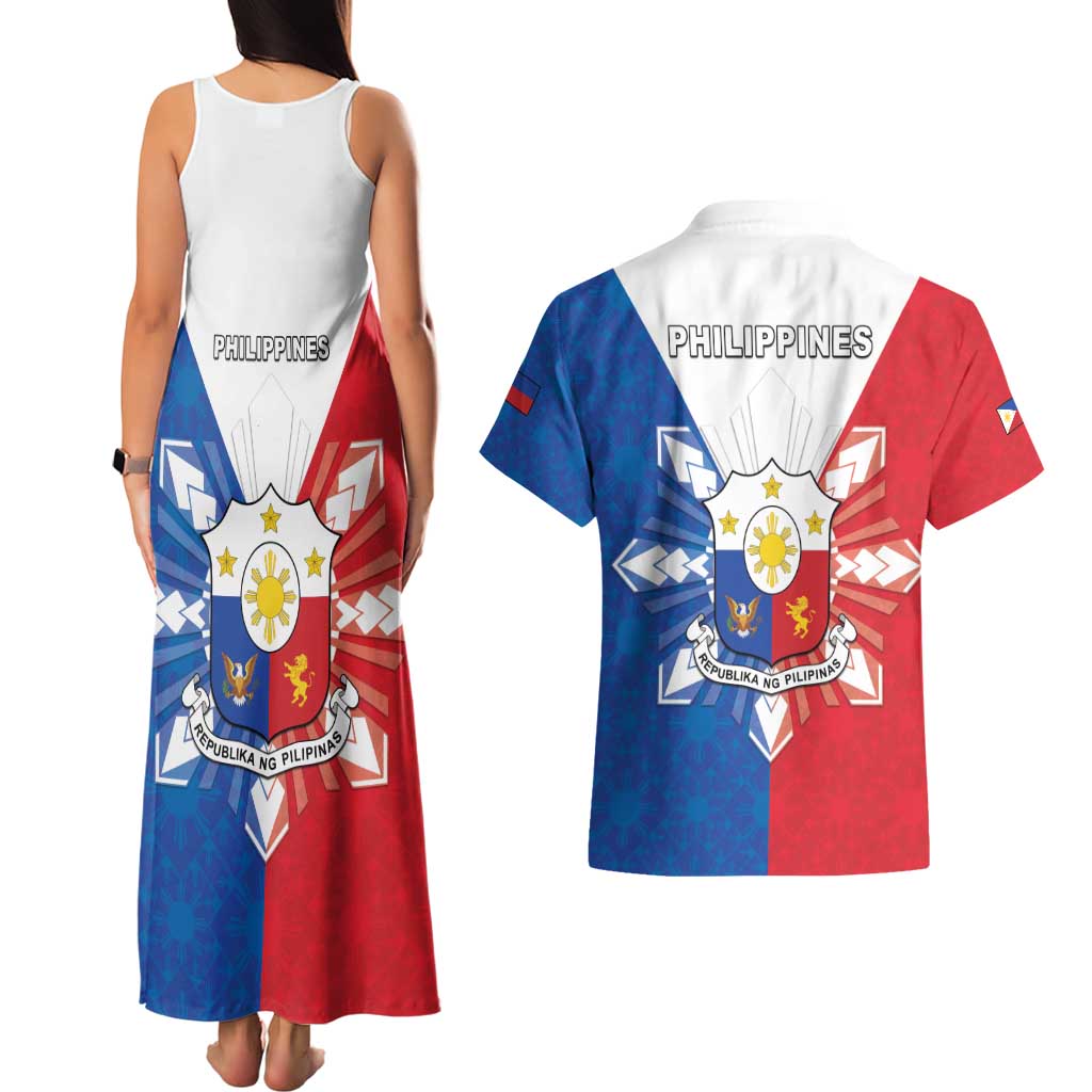 Philippines Filipinos Couples Matching Tank Maxi Dress and Hawaiian Shirt Jose Rizal Flag Style