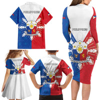 Philippines Filipinos Family Matching Long Sleeve Bodycon Dress and Hawaiian Shirt Jose Rizal Flag Style