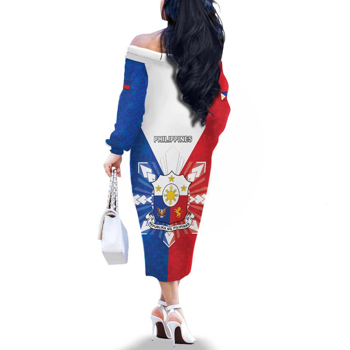 Philippines Filipinos Family Matching Off The Shoulder Long Sleeve Dress and Hawaiian Shirt Jose Rizal Flag Style