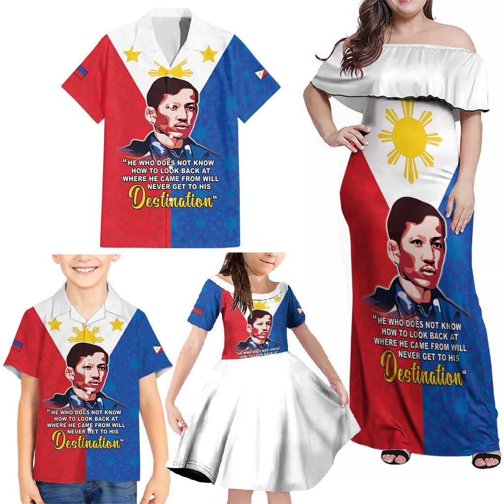Philippines Filipinos Family Matching Off Shoulder Maxi Dress and Hawaiian Shirt Jose Rizal Flag Style