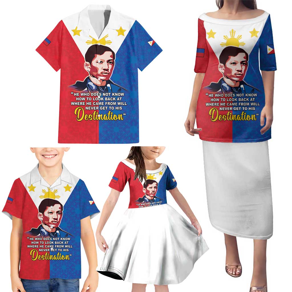 Philippines Filipinos Family Matching Puletasi and Hawaiian Shirt Jose Rizal Flag Style