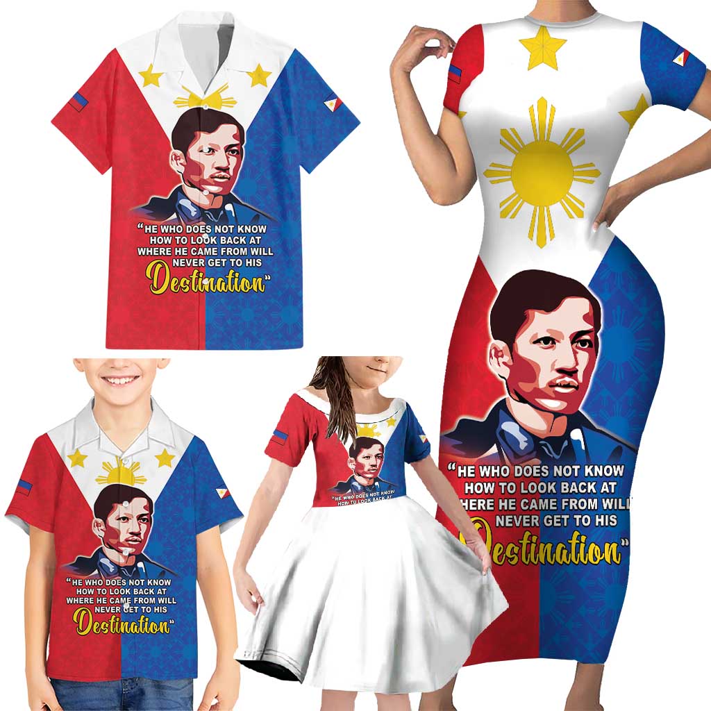 Philippines Filipinos Family Matching Short Sleeve Bodycon Dress and Hawaiian Shirt Jose Rizal Flag Style