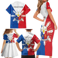 Philippines Filipinos Family Matching Short Sleeve Bodycon Dress and Hawaiian Shirt Jose Rizal Flag Style