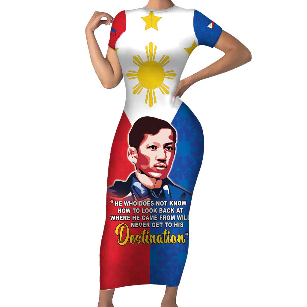 Philippines Filipinos Family Matching Short Sleeve Bodycon Dress and Hawaiian Shirt Jose Rizal Flag Style