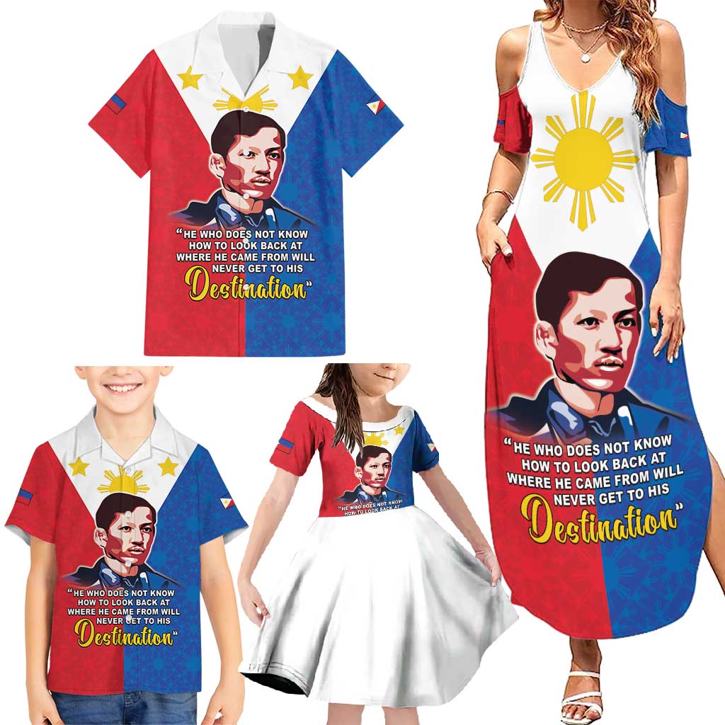 Philippines Filipinos Family Matching Summer Maxi Dress and Hawaiian Shirt Jose Rizal Flag Style
