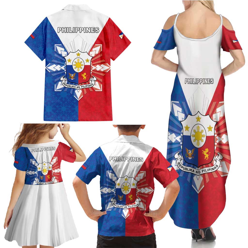 Philippines Filipinos Family Matching Summer Maxi Dress and Hawaiian Shirt Jose Rizal Flag Style