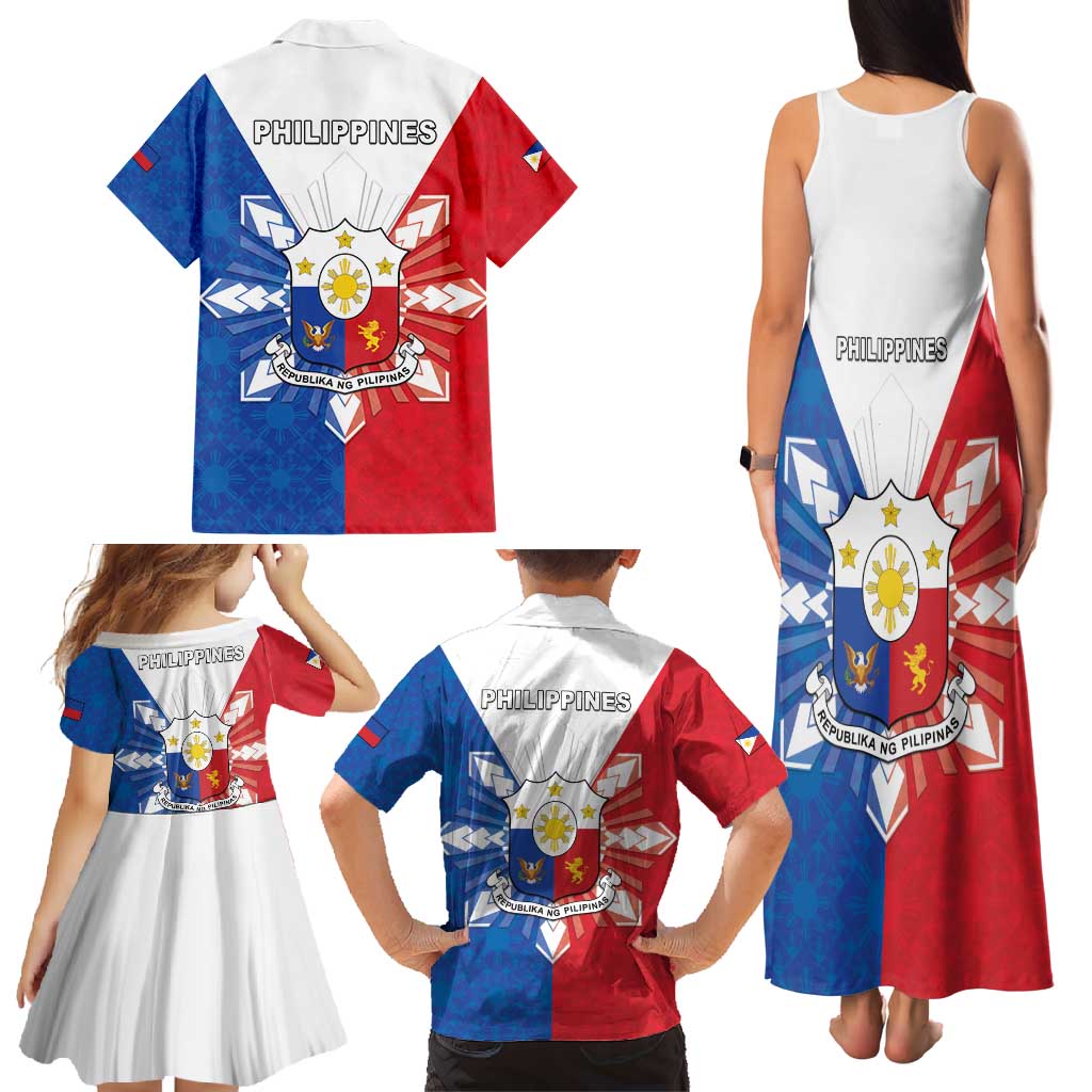 Philippines Filipinos Family Matching Tank Maxi Dress and Hawaiian Shirt Jose Rizal Flag Style