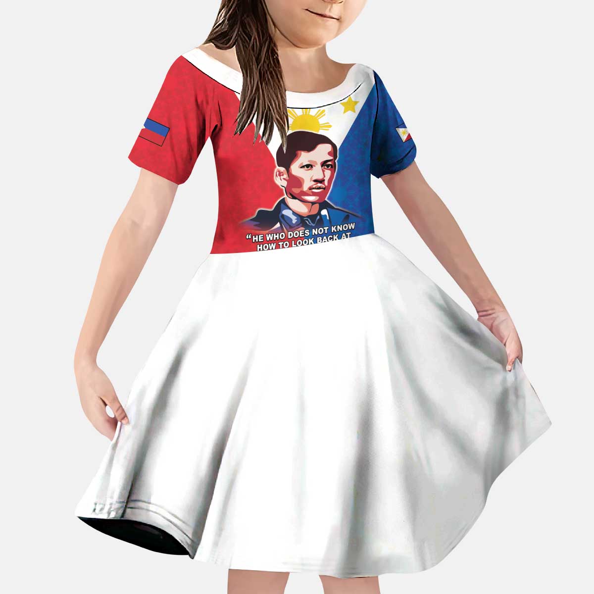 Philippines Filipinos Kid Short Sleeve Dress Jose Rizal Flag Style