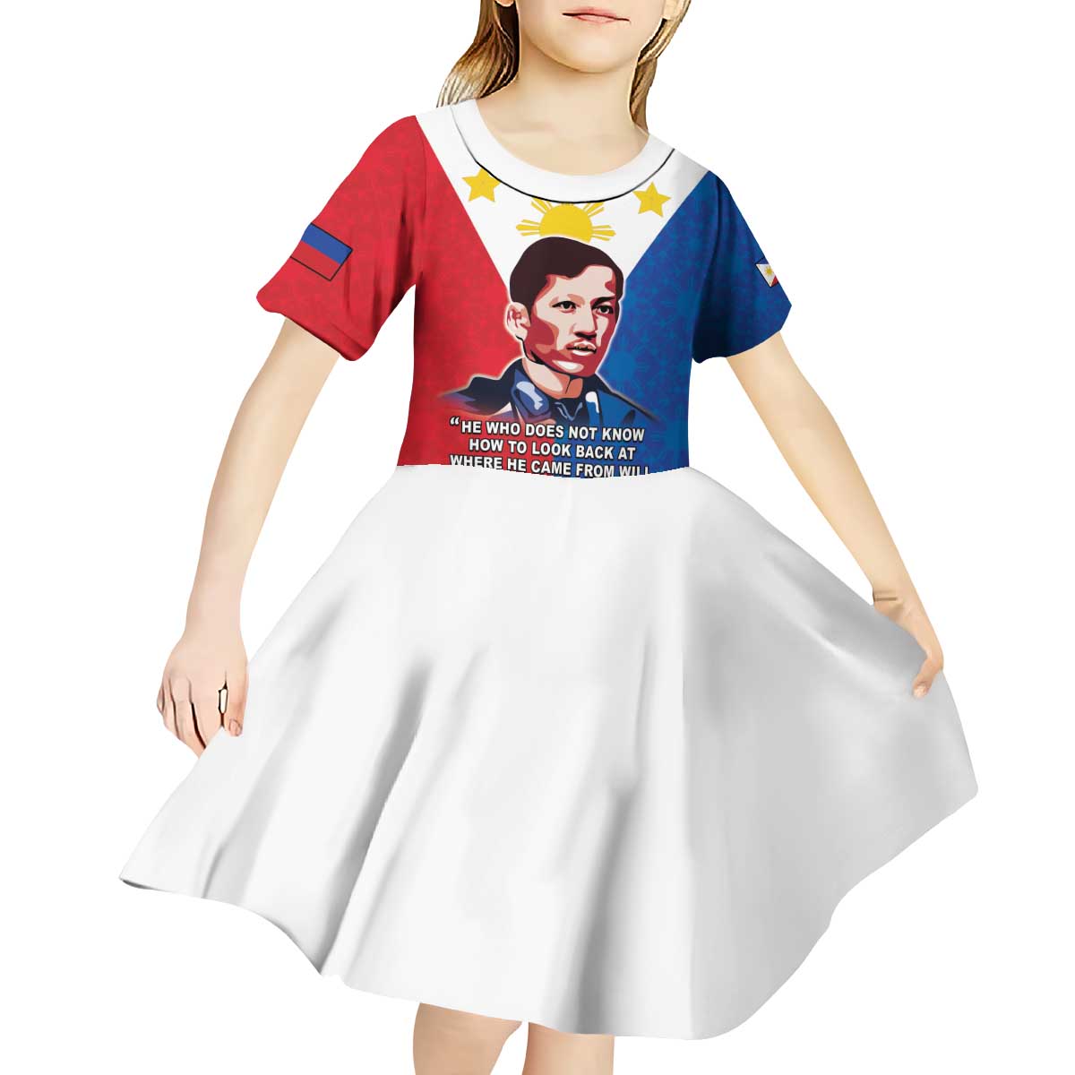 Philippines Filipinos Kid Short Sleeve Dress Jose Rizal Flag Style