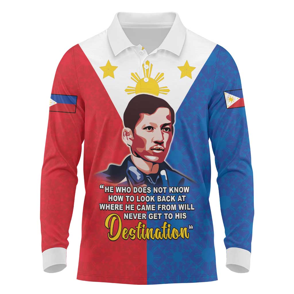 Philippines Filipinos Long Sleeve Polo Shirt Jose Rizal Flag Style