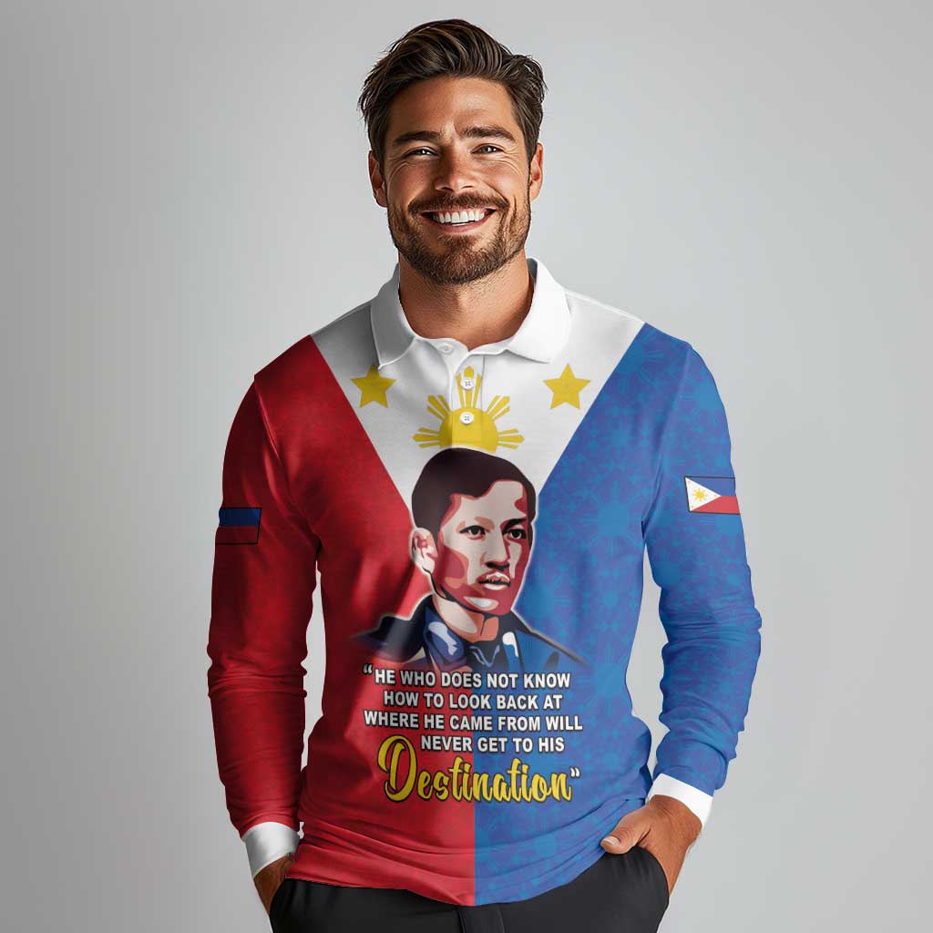 Philippines Filipinos Long Sleeve Polo Shirt Jose Rizal Flag Style