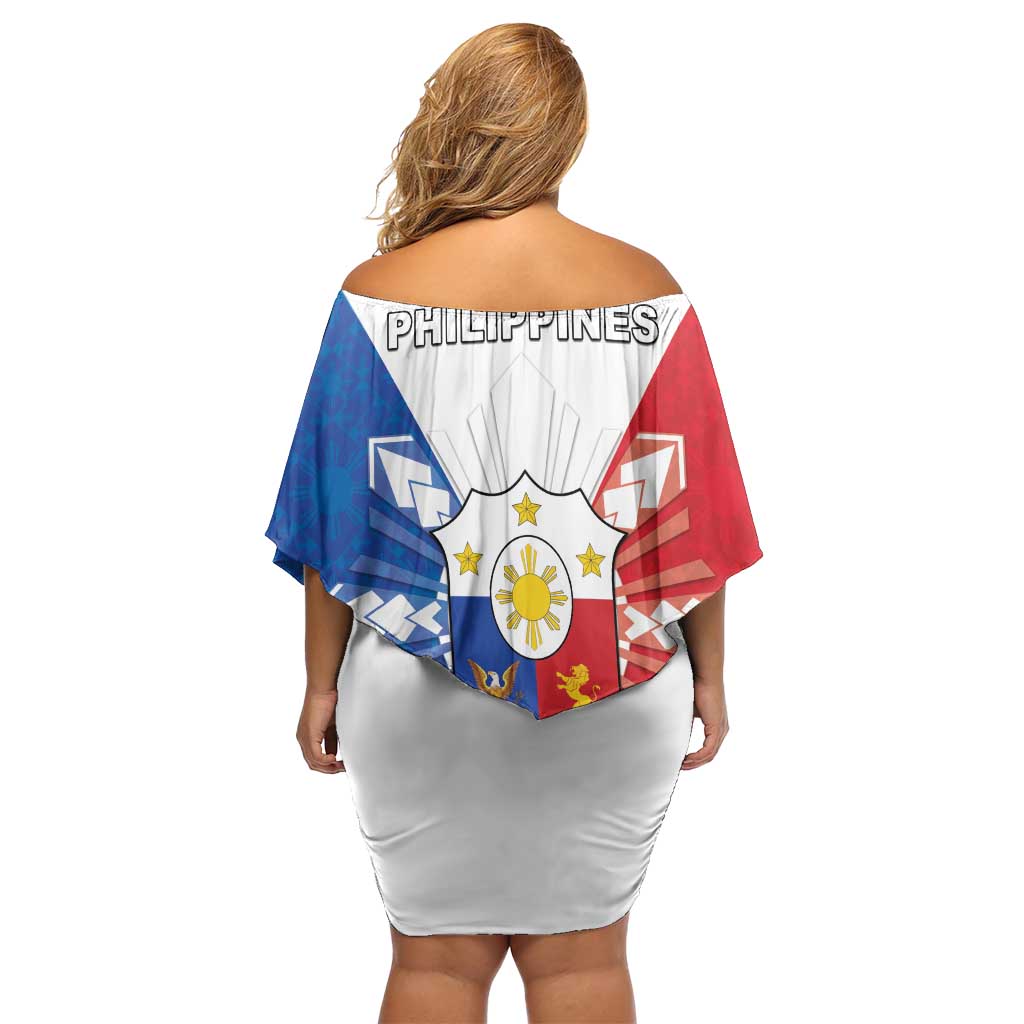 Philippines Filipinos Off Shoulder Short Dress Jose Rizal Flag Style