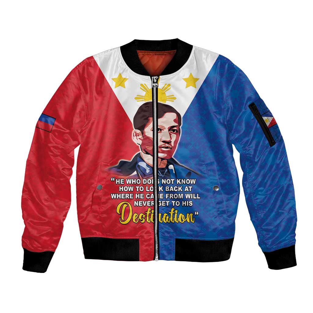 Philippines Filipinos Sleeve Zip Bomber Jacket Jose Rizal Flag Style