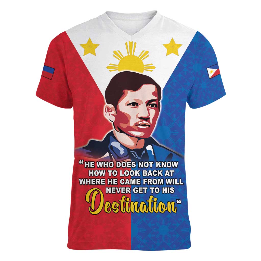 Philippines Filipinos Women V-Neck T-Shirt Jose Rizal Flag Style
