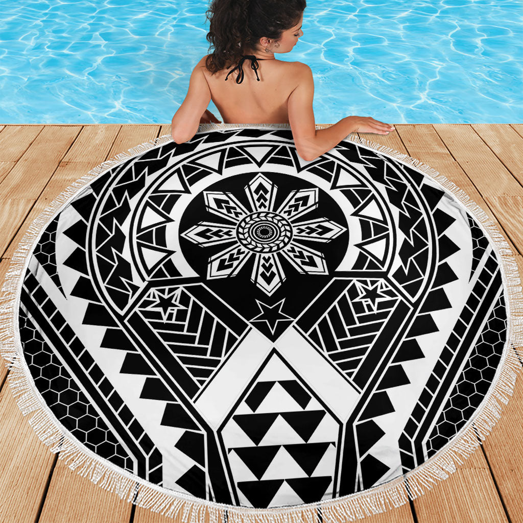 Philippines Batok Tribal Inspired Tattoo Black Beach Blanket