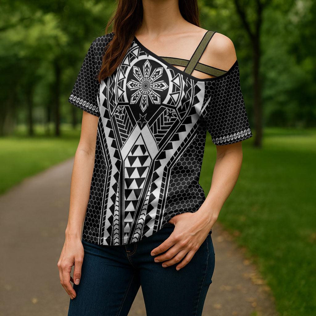 Philippines Batok Tribal Inspired Tattoo Black Cross Shoulder Shirt