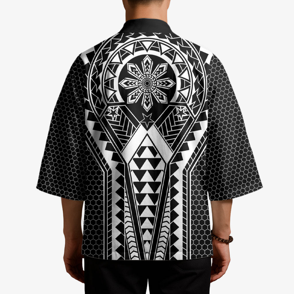 Philippines Batok Tribal Inspired Tattoo Black Kimono