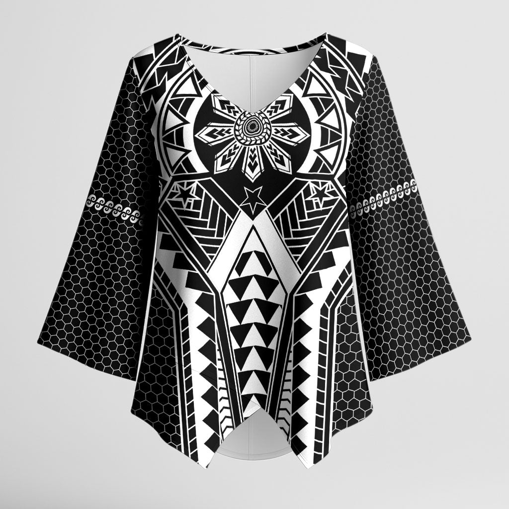 Philippines Batok Tribal Inspired Tattoo Black Kimono Sleeve Blouse