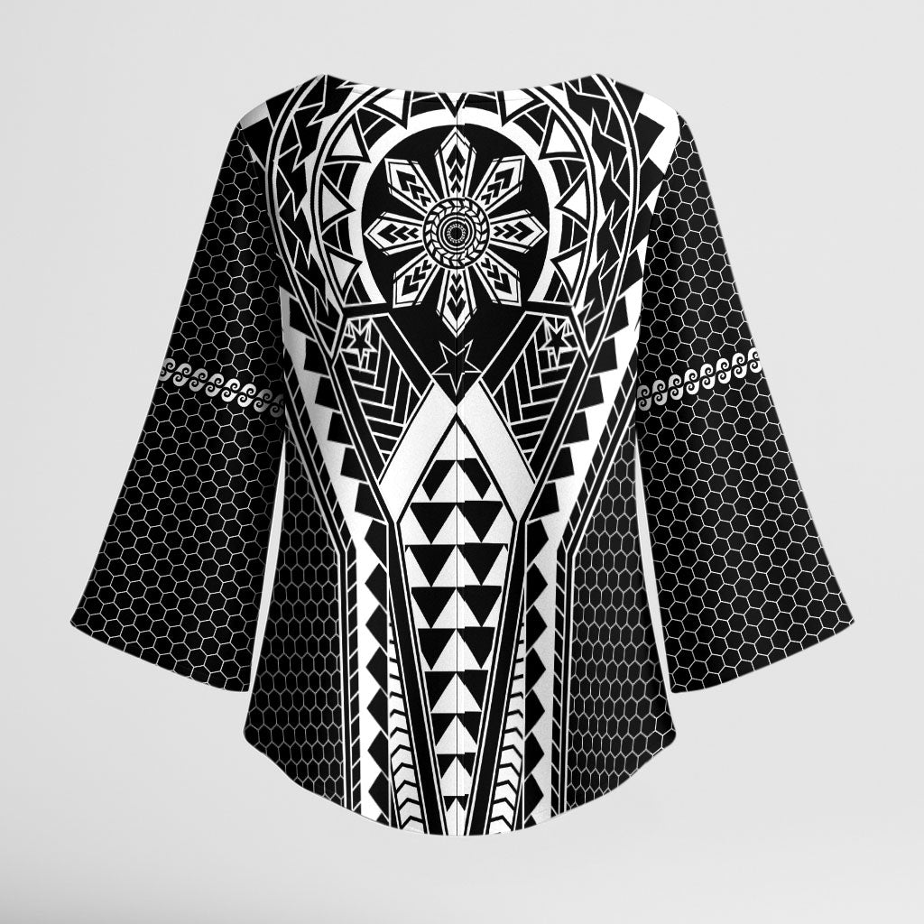 Philippines Batok Tribal Inspired Tattoo Black Kimono Sleeve Blouse