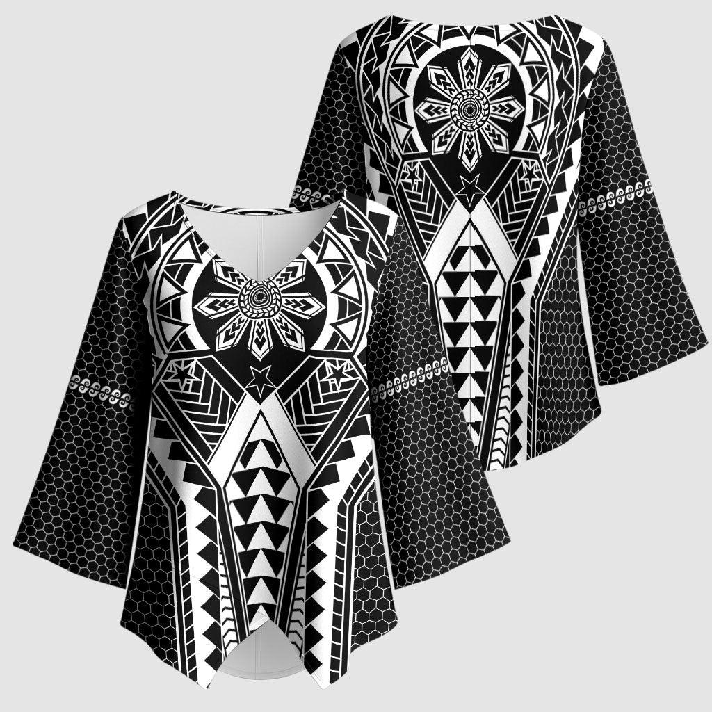 Philippines Batok Tribal Inspired Tattoo Black Kimono Sleeve Blouse