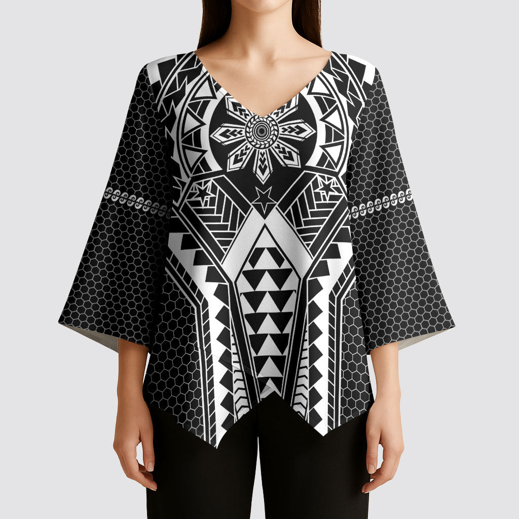 Philippines Batok Tribal Inspired Tattoo Black Kimono Sleeve Blouse