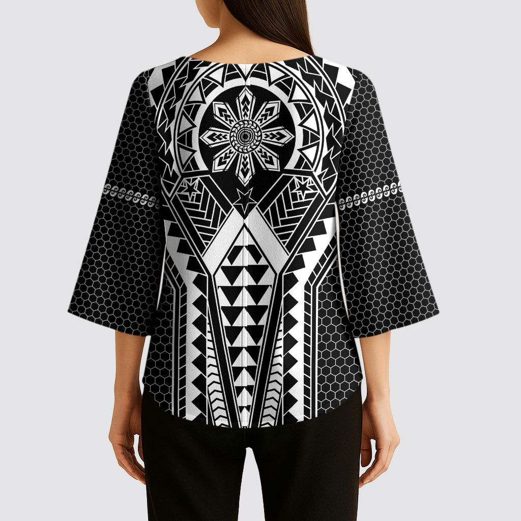 Philippines Batok Tribal Inspired Tattoo Black Kimono Sleeve Blouse
