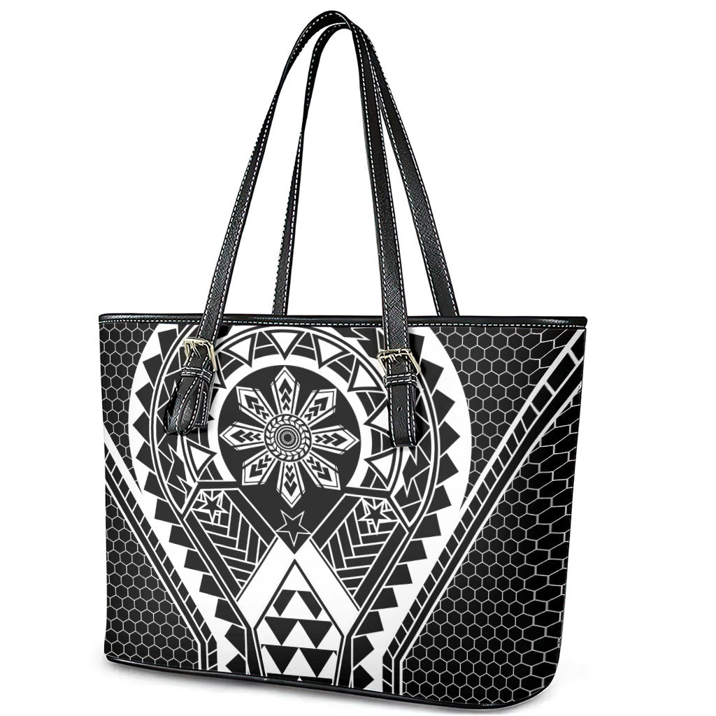 Philippines Batok Tribal Inspired Tattoo Black Leather Tote Bag
