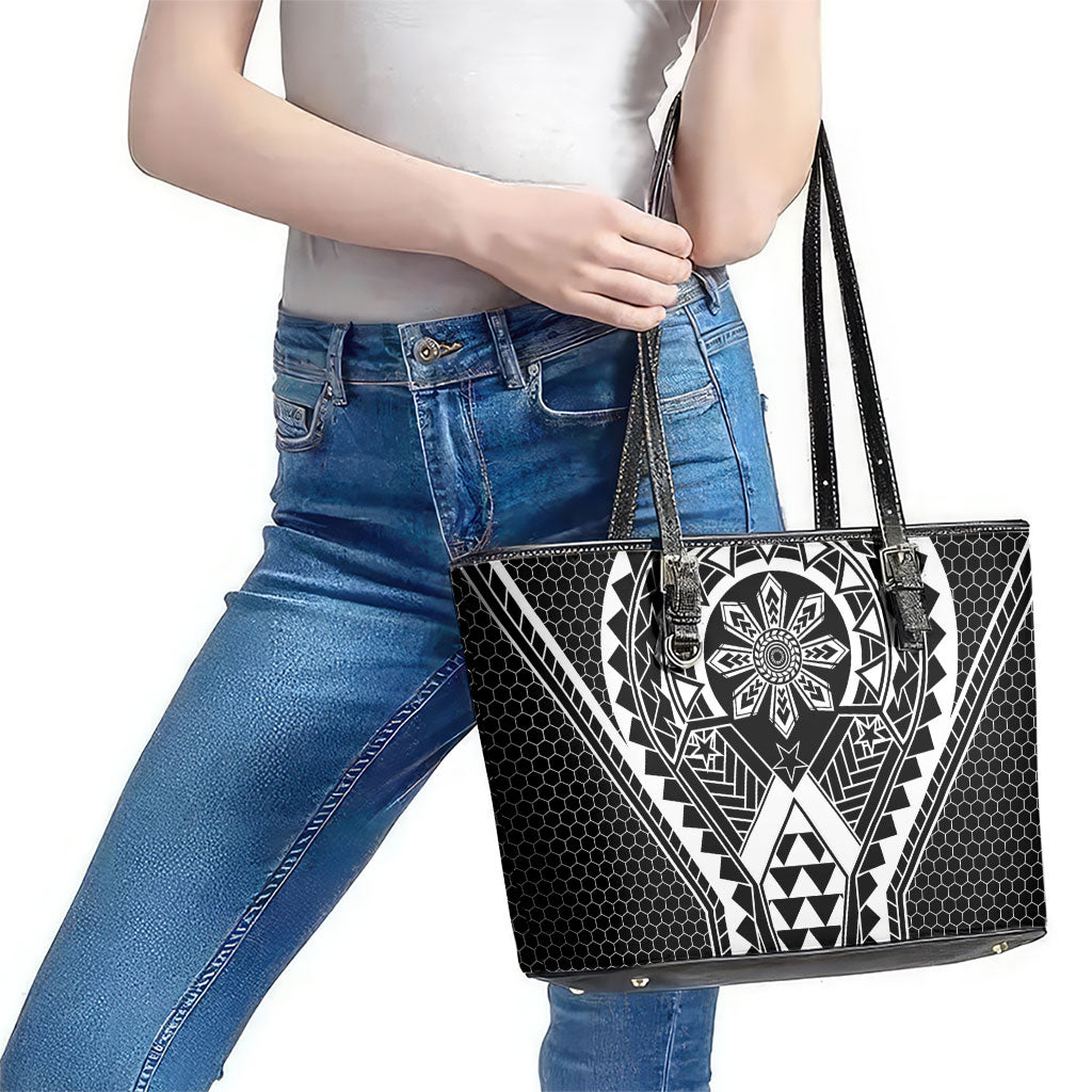 Philippines Batok Tribal Inspired Tattoo Black Leather Tote Bag