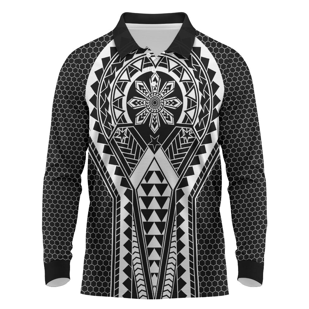 Philippines Batok Tribal Inspired Tattoo Black Long Sleeve Polo Shirt