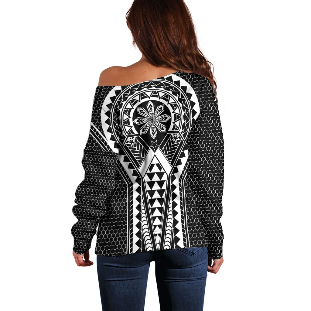 Philippines Batok Tribal Inspired Tattoo Black Off Shoulder Sweater