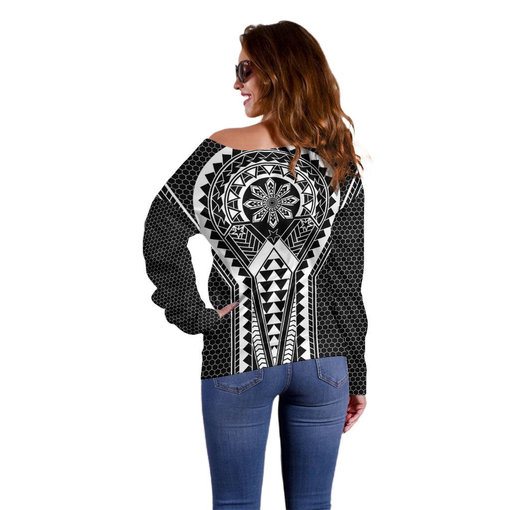 Philippines Batok Tribal Inspired Tattoo Black Off Shoulder Sweater