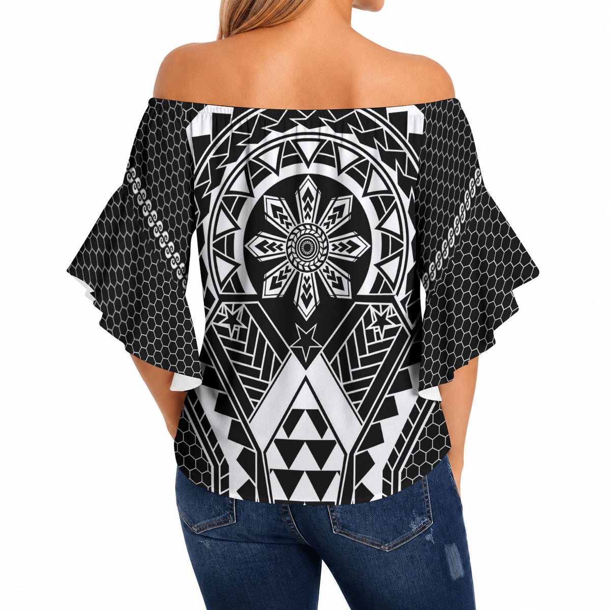 Philippines Batok Tribal Inspired Tattoo Black Off Shoulder Wrap Waist Top