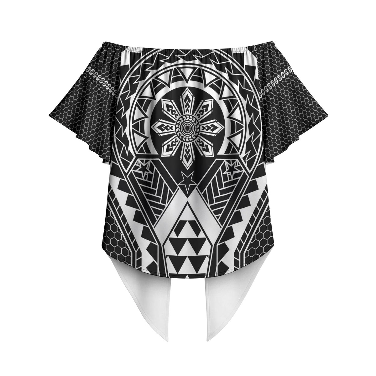 Philippines Batok Tribal Inspired Tattoo Black Off Shoulder Wrap Waist Top