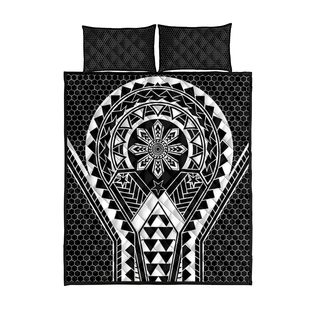 Philippines Batok Tribal Inspired Tattoo Black Quilt Bed Set