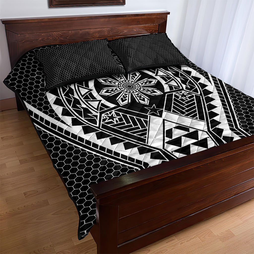 Philippines Batok Tribal Inspired Tattoo Black Quilt Bed Set