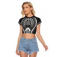 Philippines Batok Tribal Inspired Tattoo Black Raglan Cropped T Shirt