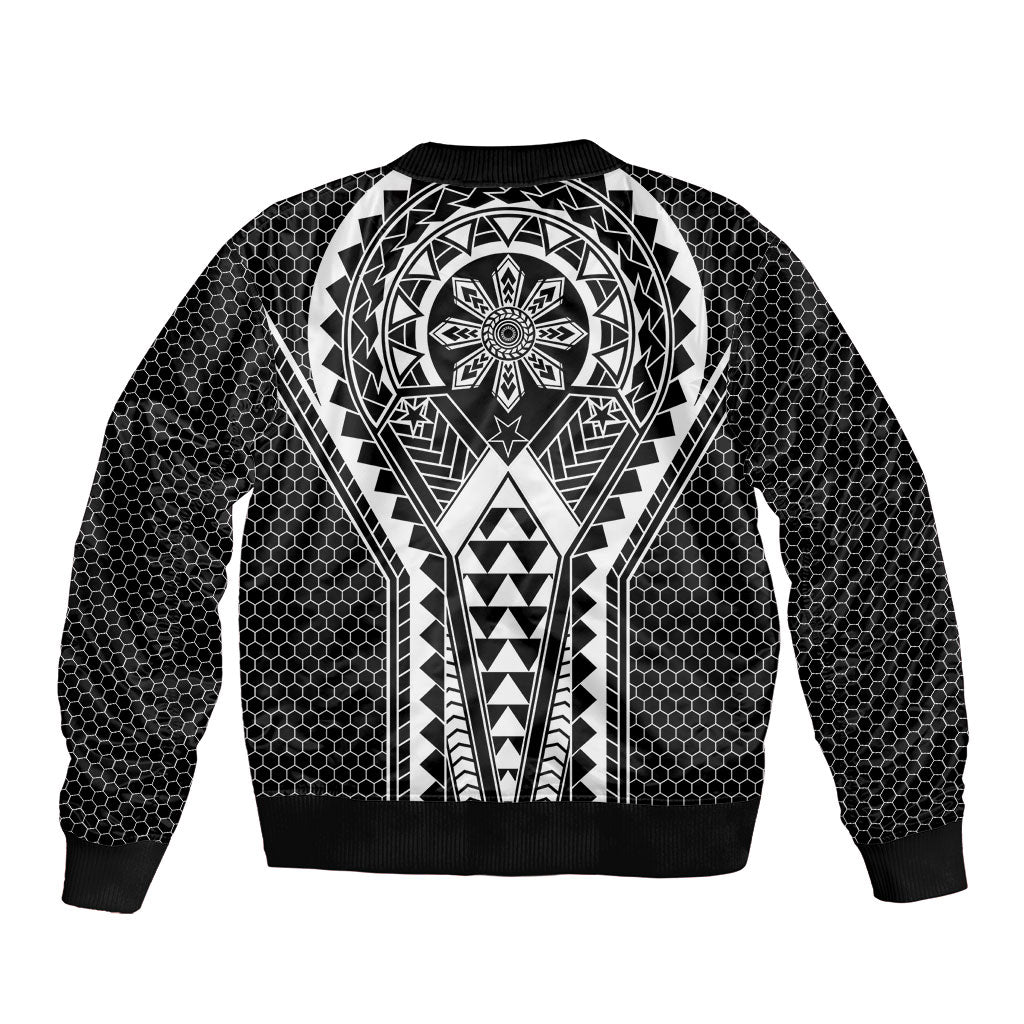 Philippines Batok Tribal Inspired Tattoo Black Sleeve Zip Bomber Jacket