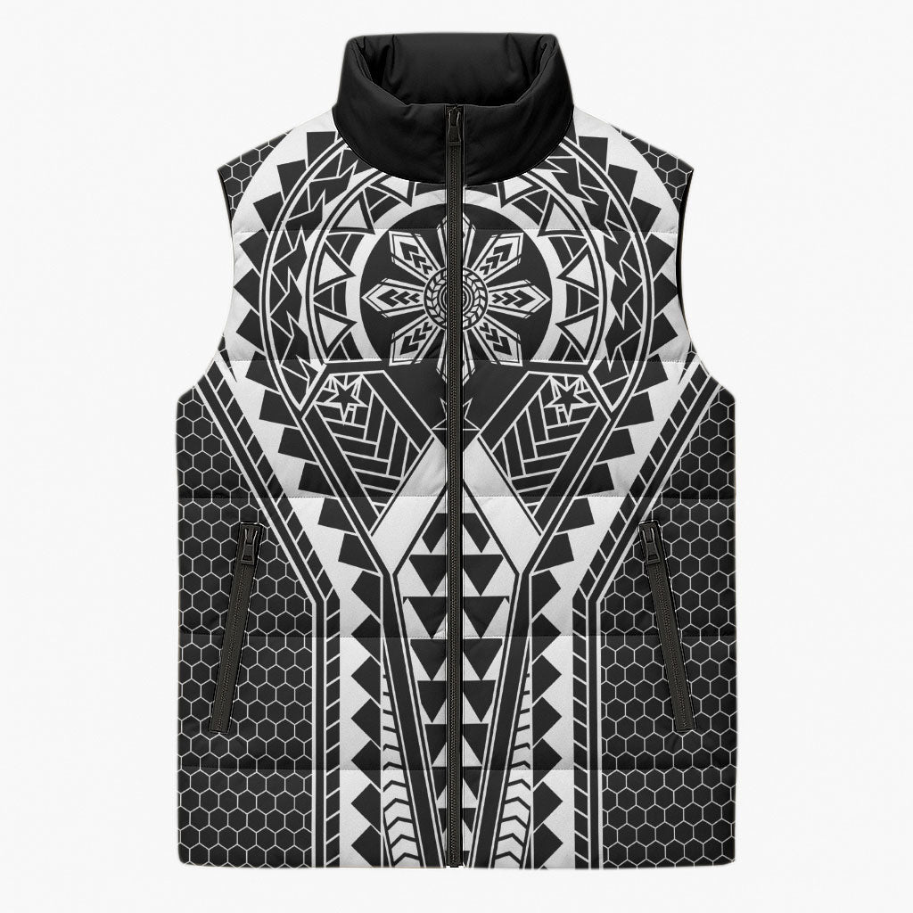 Philippines Batok Tribal Inspired Tattoo Black Sleeveless Puffer Jacket
