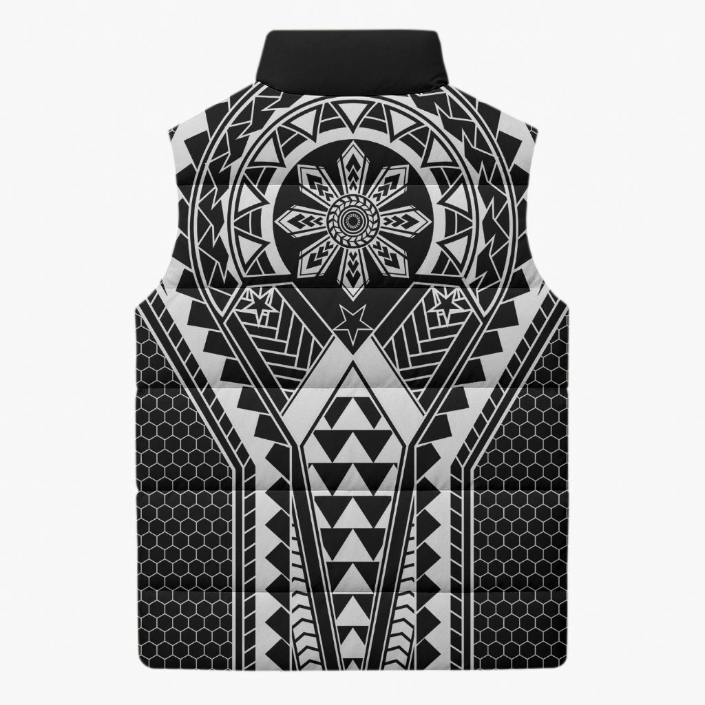 Philippines Batok Tribal Inspired Tattoo Black Sleeveless Puffer Jacket